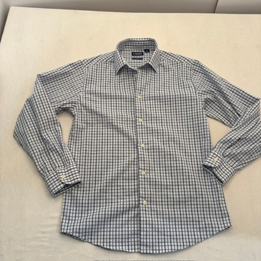 Chaps Boys Blue White Plaid Stretch Long Sleeve Button Down Dress Shirt Size L